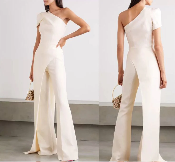 Charming White One-Shoulder Sleeveless Jump Suit