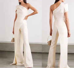Charming White One-Shoulder Sleeveless Jump Suit