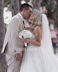 Charming White Sweetheart Ball Gown Beaded Sleeveless Cathedral Train Tulle Wedding Dresses