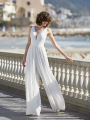 Charming White V-Neck Sleeveless Satin Long Jump Suit