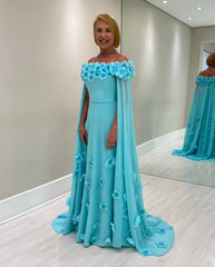 Chic A-Line Chiffon Mother of The Bride Dress Off-The-Shoulder Cap Sleeves Bridesmaid Dresses With Appliques