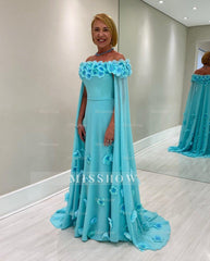 Chic A-Line Chiffon Mother of The Bride Dress Off-The-Shoulder Cap Sleeves Bridesmaid Dresses With Appliques