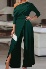 Chic Black Asymmetrical Wide-Leg Niche Daily Women's Jump Suit