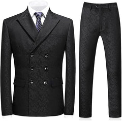 Chic Black Double Breasted Jacquard Men's Prom Attire
