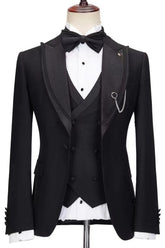 Chic Black Peak Lapel Three-Piece Prom Suit