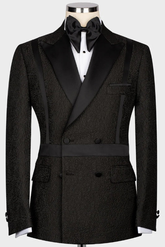 Chic Black Peaked Lapel Double-Breasted Wedding Men's Suit