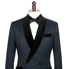 Chic Black Shawl Collar Two-Piece Jacquard Groom's Suit