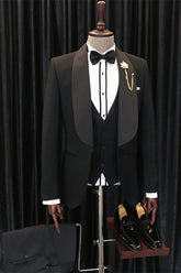 Chic Black Three-Piece Shawl Lapel Wedding Men’s Suit