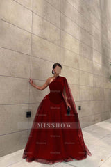Chic Black Tulle One Shoulder Sleeveless Ball Gown Long Formal Dress