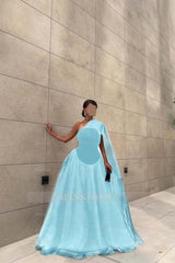 Chic Black Tulle One Shoulder Sleeveless Ball Gown Long Formal Dress