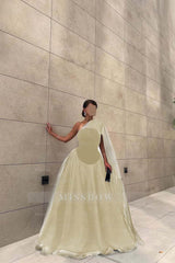 Chic Black Tulle One Shoulder Sleeveless Ball Gown Long Formal Dress