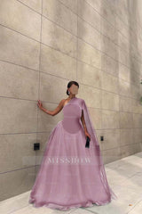 Chic Black Tulle One Shoulder Sleeveless Ball Gown Long Formal Dress