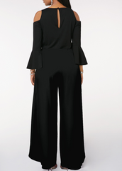 Chic Black V-Neck Long Sleeves Jump Suit