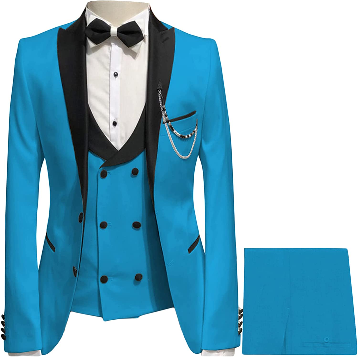 Chic Blue Peaked Lapel Three-Piece Prom Suit