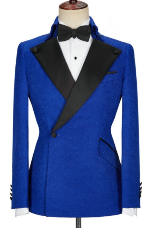 Chic Blue Peaked Lapel Two-Piece Prom Suit