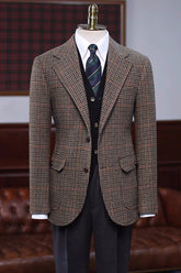 Chic Brown Plaid Notched Lapel Men's Prom Suit