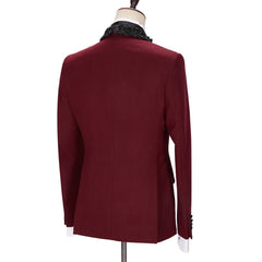 Chic Burgundy Sparkling Shawl Lapel Two-Piece Men’s Suit