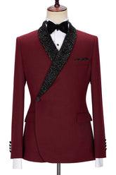 Chic Burgundy Sparkling Shawl Lapel Two-Piece Men’s Suit