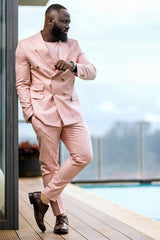 Chic Double Breasted Peak Lapel Pink Men’s Prom Suits
