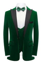 Chic Forest Green Three-Piece Velvet Prom Suit for Men