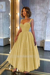 Chic Glittering Straps Sweetheart Sleeveless A Line Formal Dress With Sequins