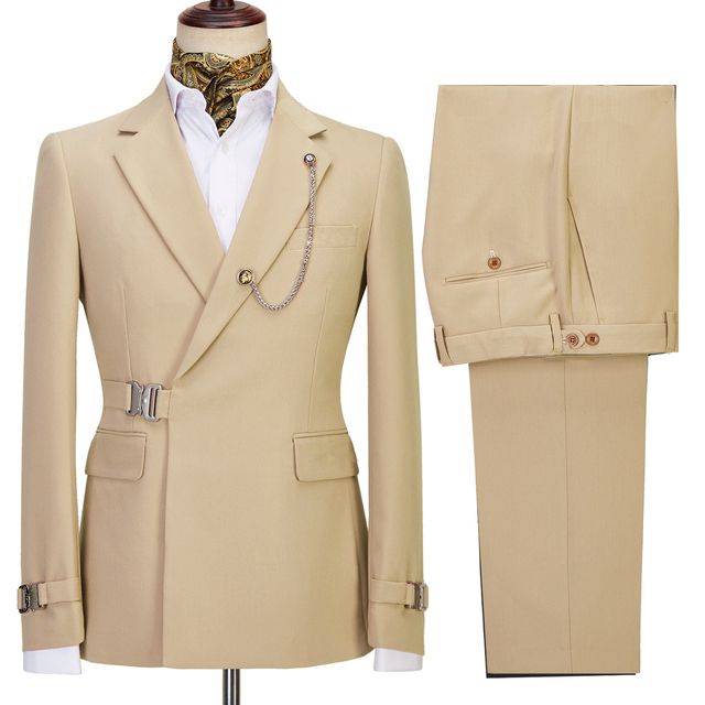 Chic Gold Brown Notched Lapel Two Pieces Slim Fit Business Suits
