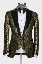 Chic Gold Jacquard Peaked Lapel Three-Piece Prom Ensemble