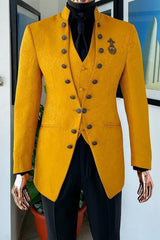 Chic Gold Jacquard Three-Piece Prom Suits for Men