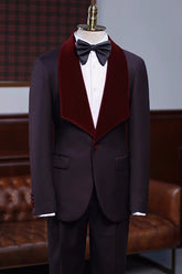 Chic Grape Wedding Attire With Burgundy Velvet Shawl Collar