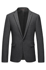 Chic Gray Peak Lapel Striped Business Ensemble for Men