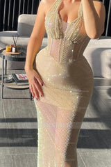 Chic Halter Neck Sleeveless Long Mermaid Formal Dress With Pleated