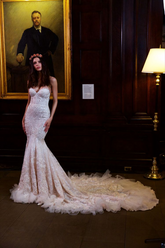 Chic Ivory Strapless Sweetheart Long Mermaid Wedding Dress with Lace