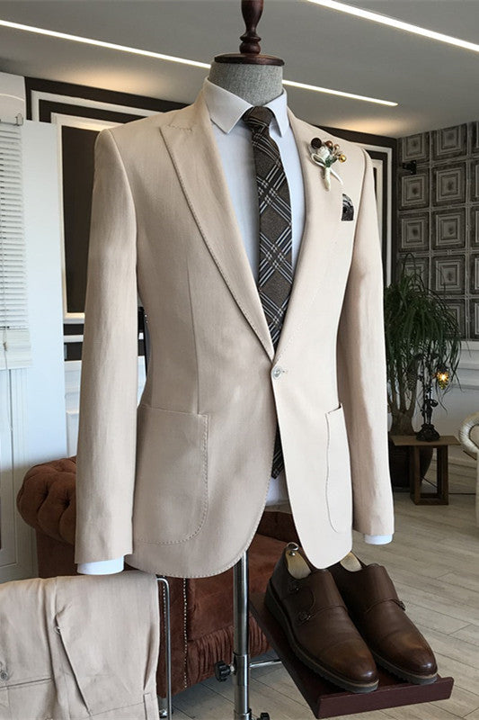 Chic Light Champagne Peaked Lapel Prom Suit for Men