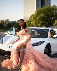 Dusty rose v-neck split-front mermaid prom dress