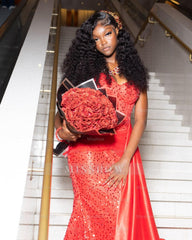 Chic Long Red Sweetheart Sleeveless Mermaid Prom Dress with Rhinestones and Sequins