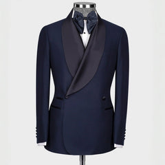 Chic Navy Blue Shawl Lapel Double-Breasted Suit