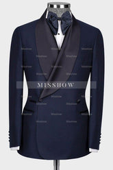 Chic Navy Blue Shawl Lapel Double-Breasted Suit