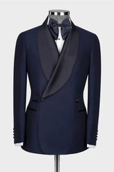 Chic Navy Blue Shawl Lapel Double Breasted Wedding Suit