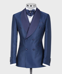Chic Navy Double-Breasted Two-Piece Shawl Collar Wedding Suit