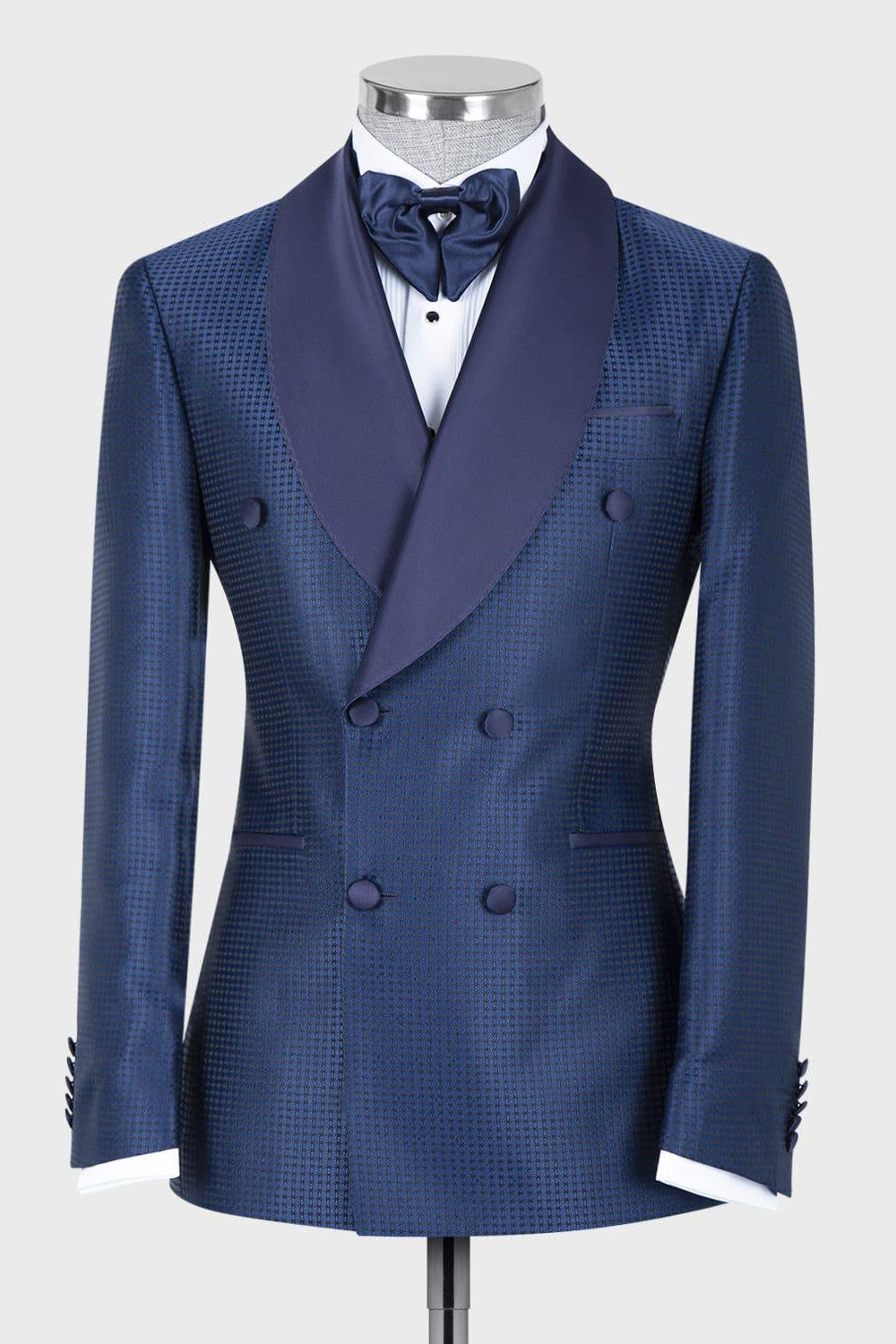 Chic Navy Double-Breasted Two-Piece Shawl Collar Wedding Suit
