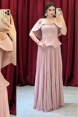 Chic Off The Shoulder Sleeveless Long Formal Dress With Beading