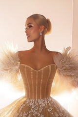 Chic Off-the-shoulder Ankle Length Sweetheart Lace Wedding Dress