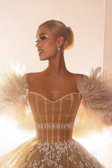 Chic Off-the-shoulder Ankle Length Sweetheart Lace Wedding Dress