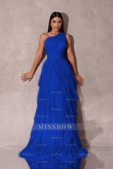 Chic One Shoulder Sleeveless Long Formal Dress With Tulle Ruffle