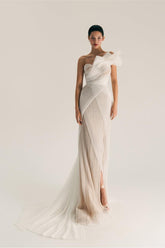 Chic One Shoulder Sleeveless Long Split Formal Dress With Pleated