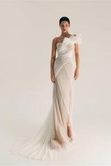 Chic One Shoulder Sleeveless Long Split Formal Dress With Pleated