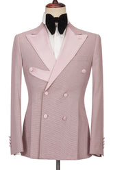 Chic Pink Double-Breasted Peaked Lapel Men’s Suit