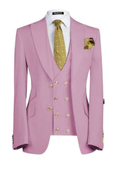 Chic Pink Three-Piece Peaked Lapel Tailored Prom Attire for Men