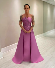 Chic Purple A-Line Strapless Beaded Sleeveless Floor-Length Satin Mother of the Bride Dress With Appliques