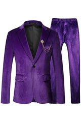 Chic Purple Peaked Lapel Velvet Prom Suit for Men